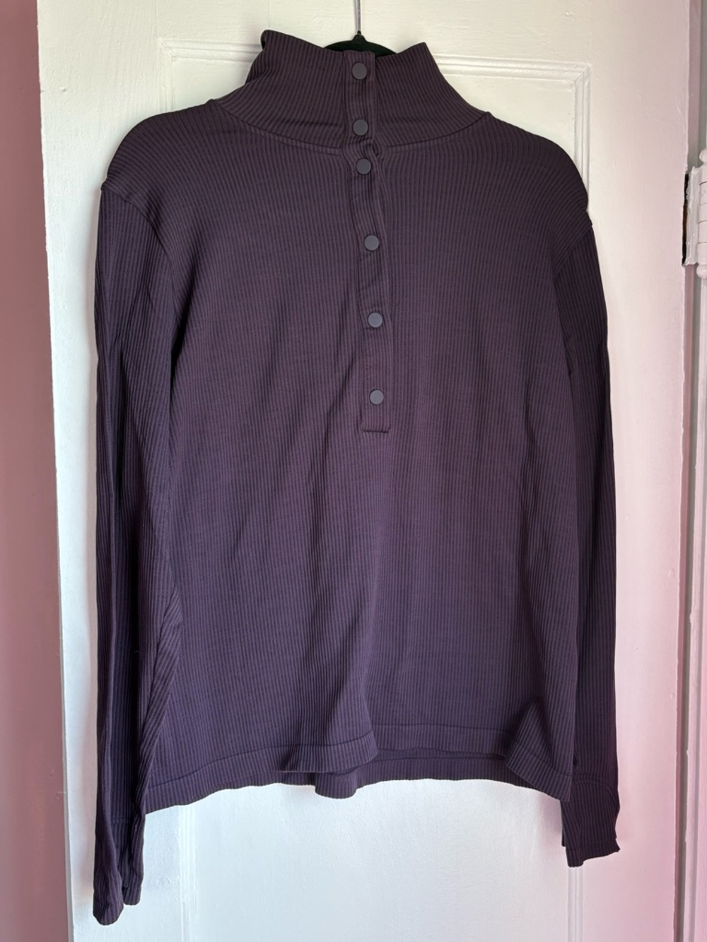 ATHLETA Flurry Seamless Henley Ribbed Top Purple Iris Size XL